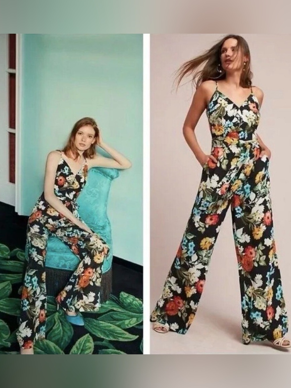 Yumi Kim Petite Floral Maxi Dress Black Multi Strappy V Neck Feminine Chic Small